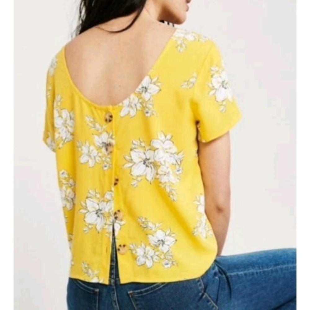 Abercrombie And Fitch Yellow Floral Print Cropped‎ Blouse Sz S